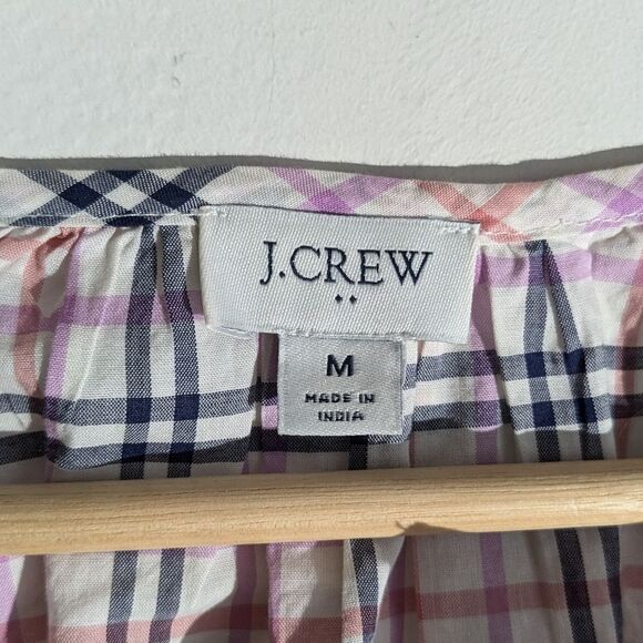 J. Crew Plaid Ruffle Trim Peasant Blouse Top Women's Size Medium - Picture 5 of 6